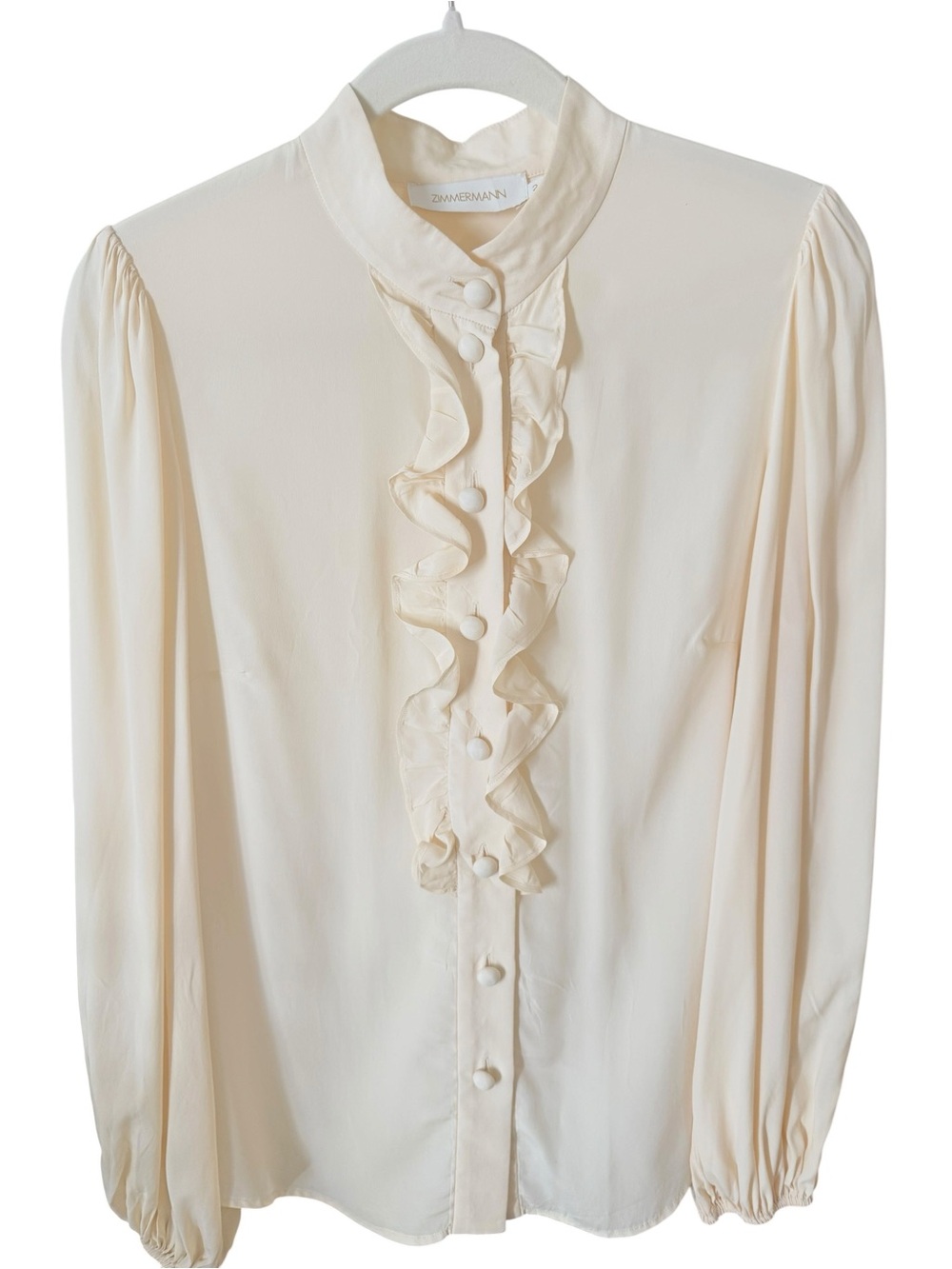 Zimmermann Ivory Silk Blend Ruffle Button Down Blouse Top Size 2 Workwear